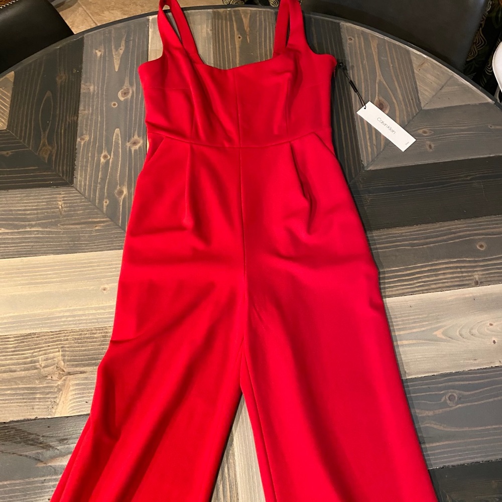 Calvin Klein Red Scoop Neck Jumpsuit